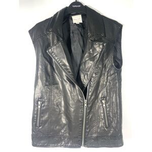 Anthropologie Silence + Noise Shiny Black Faux Leather Moto Vest Zip Women Small